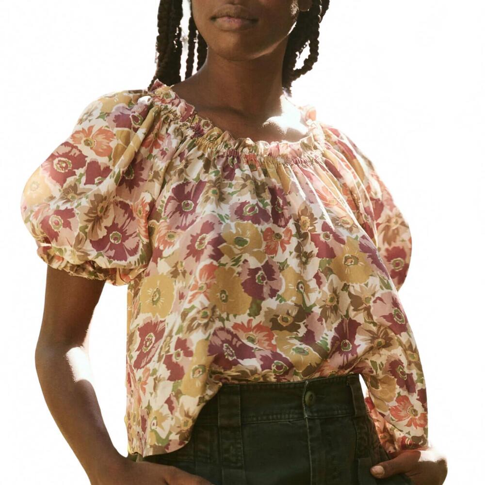 NEW THE GREAT. women's the garland top in golden lilac flower